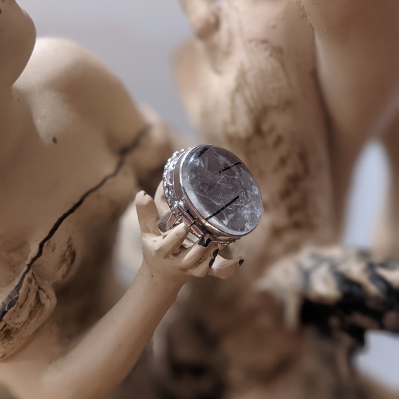 Vintage Sterling Tourmaline Quartz Poison Ring - Picture 9 of 10